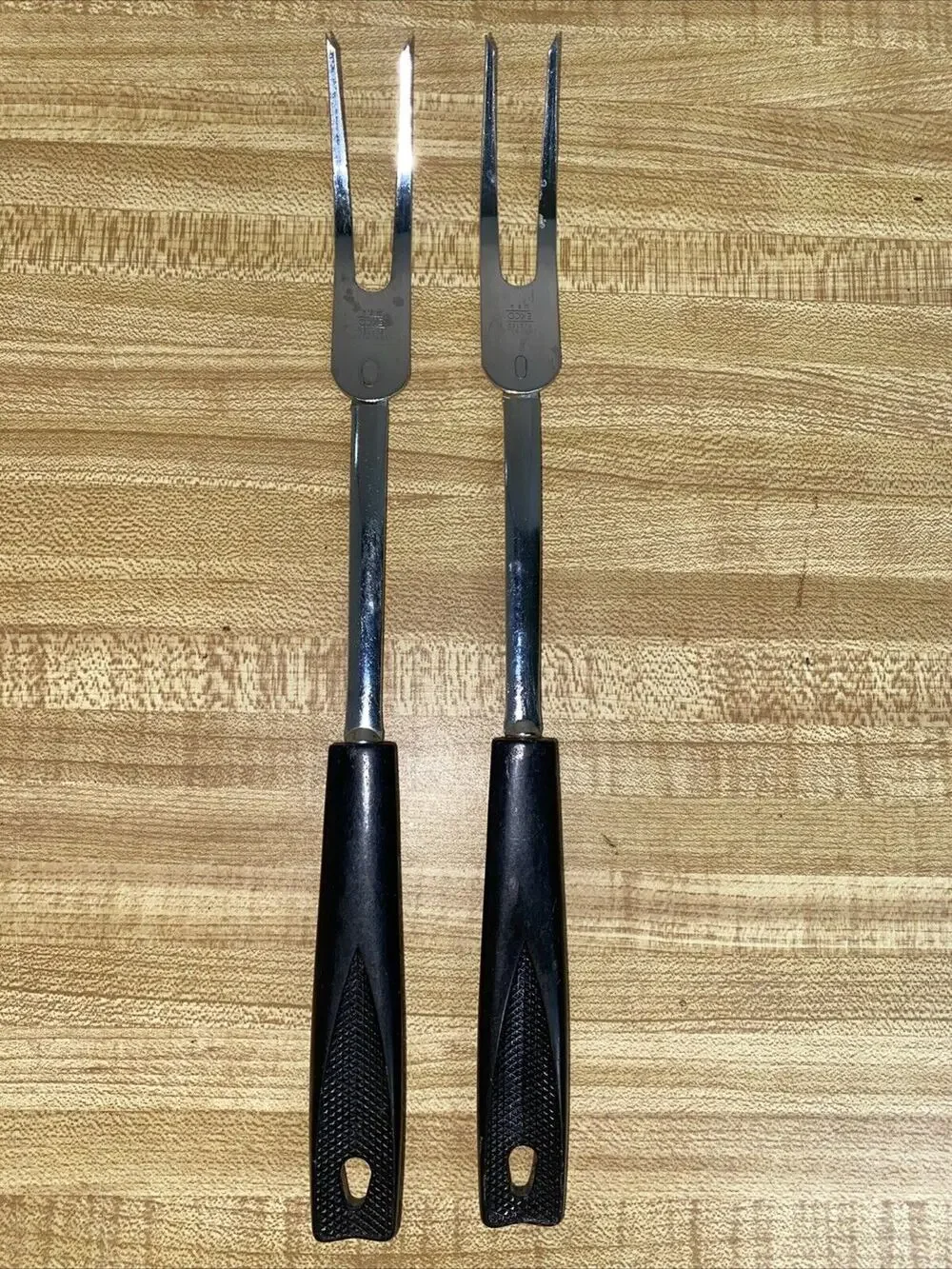 Set (2) Vintage EKCO Meat Carving Serving Fork Handle Chromium Plated USA
